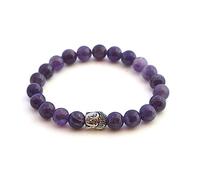 BERGERLIN bracelet with real natural stone beads and Buddha head bead (amethyst, 16 centimeters)