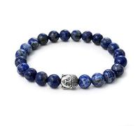 BERGERLIN bracelet with real natural stone beads and Buddha head bead (Lapis lazuli, 16 centimeters)