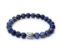 BERGERLIN Buddha Bracelet with Genuine 8 mm Natural Stone or Lava Stone Beads - Natural Stone Bracelet with Certificate of Authenticity, XS-S, Stone