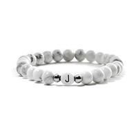 BERGERLIN Couple’s bracelet with letter J in white - partner present with 6mm (almost ¼ inch) natural stone beads Basics