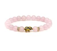 BERGERLIN Elephant Bracelet with Genuine 8 mm Natural Stone Beads and Crystal Highlights with Certificate of Authenticity - Rose Quartz, Amethyst, Rock Crystal, Tourmaline, and Tiger's Eye Bracelet