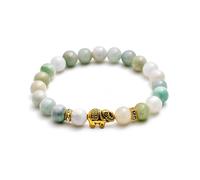 BERGERLIN Elephant Bracelet with Genuine 8 mm Natural Stone Beads and Crystal Highlights with Certificate of Authenticity - Rose Quartz, Amethyst, Rock Crystal, Tourmaline, and Tiger's Eye Bracelet