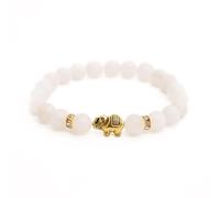BERGERLIN Elephant Bracelet with Genuine 8 mm Natural Stone Beads and Crystal Highlights with Certificate of Authenticity - Rose Quartz, Amethyst, Rock Crystal, Tourmaline, and Tiger's Eye Bracelet