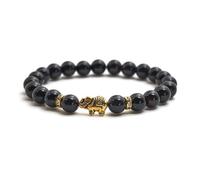 BERGERLIN Elephant Bracelet with Genuine 8 mm Natural Stone Beads and Crystal Highlights with Certificate of Authenticity - Rose Quartz, Amethyst, Rock Crystal, Tourmaline, and Tiger's Eye Bracelet