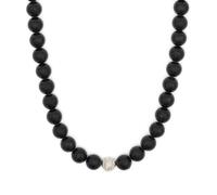 BERGERLIN Genuine Natural Stone Pearl Necklace with 925 Sterling Silver Pearl - Necklace with Clasp and Authenticity Certification (XS-S, Onyx)