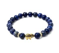BERGERLIN Lapis Lazuli Bracelet with Real Natural Stone Beads and Elephant Size XS-S