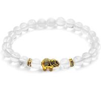 BERGERLIN Rock Crystal Bracelet with Real Natural Stone Beads and Elephant Size XS-S