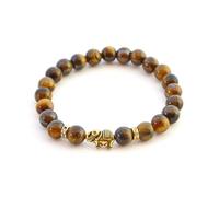 BERGERLIN Tiger's Eye Bracelet with Real Natural Stone Beads and Elephant Size XS-S