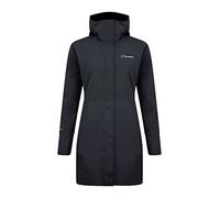 Berghaus Women's Omeara Long Length Waterproof Shell Jacket | Adjustable Fit | Two-Way Zip Waterproof Jacket, Black/Black, 10
