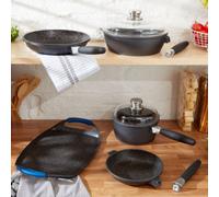 Berghoff 6Pc Durable Gourmet Set, Oven Glass Lids, Pfoa Free, Non-Stick, Light, Easy Clean, Recycled, All Hobs Incl Induction