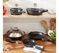 Berghoff 6Pc Versatile Delux Set, Oven Glass Lids, Pfoa Free, Non-Stick, Light Easy Clean, Recycled, All Hobs Including Induction.