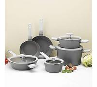 BergHOFF Leo 10Pc Non-stick Ceramic Cookware Set With Glass Lid, Cast Aluminum, Non-toxic, CeraGreen Nonstick Coating, Stay-cool Handle, Induction Pots and Pans, Grey