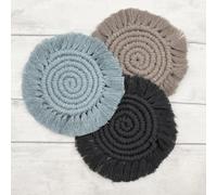 Bergin & Bath Macramé Kit Coasters. Learn to Make Three placemats in Blue, Grey and Pearl. Art Craft Kit for Adults and Teens. Creative Gift idea.