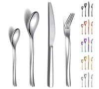 Berglander 24-Piece Sturdy Stainless Steel Cutlery Set, 6 of Each: Tablespoon, Dinner Fork, Dinner Knife, Teaspoon, Rustproof, Dishwasher Safe