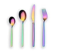 Berglander 24 Piece Titanium Rainbow Color Plated Stainless Steel Cutlery Set, 24 Pieces Colorful Flatware Set, Mutil Color Silverware Set Cutlery Sets, Service for 6 (Shiny Rainbow)
