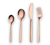 Berglander 24 Piece Titanium Rose Gold Plated Stainless Steel Cutlery Set, 24 Pieces Copper Flatware Set, Copper Color Silverware Set Cutlery Sets, Service for 6 (Shiny Copper)