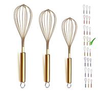 Berglander 3 Pack Stainless Steel Whisks 8", 10", 12", Gold Wire Whisk Set (Pack of 3)