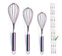 Berglander 3 Pack Stainless Steel Whisks 8",10",12", Titianium Plating Rainbow Whisk Colorful Whisk, Beater,Wire Whisk Set Kitchen Whisk (Pack of 3)