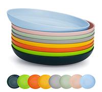 Berglander 9 Inch Plastic Deep Dinner Plates Set of 8 Colors, Reusable and Sturdy Unbreakable Dishes Set for Pasta Bowls,Ramen,Drop Resistant, BPA Free Dinnerware Microwave Safe Dishwasher Safe
