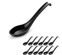 Berglander Asian Soup Spoons 12pcs, Plastic Chinese Won Ton Soup Spoon for Soba, Pho, Noodle, Japanese Ramen, Chinese and Vietnamese Wonton, Korean Style Large Spoon with Long Handle