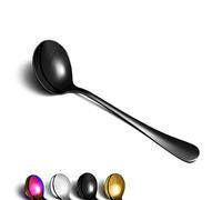 Berglander Black Soup Spoon of 4, 7.5 Stainless Steel Titanium Plating Shiny Black Round Spoons Silverware, Black Table Spoon Table Spoon Set Sturdy Easy To Clean, Dishwasher Safe