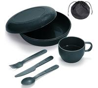 Berglander Camping Mess Set with Bowl, Plate, Cup, Spoon, Fork, Knife and Carry Bag, Camping Accessories Equipment for Travel, Picnic, Easy to Carry and Clean (Green)