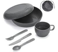 Berglander Camping Mess Set with Bowl, Plate, Cup, Spoon, Fork, Knife and Carry Bag, Camping Accessories Equipment for Travel, Picnic, Easy to Carry and Clean (Grey)