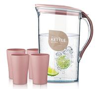 Berglander Fridge Door Water Pitcher With Lid And 4 Cups Perfect for Making Tea, Juice And Cold Drink, 71 OZ Water Jug Made of Clear PET, Clear Fiber Glass Carafe BPA free