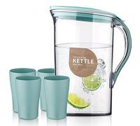 Berglander Fridge Door Water Pitcher With Lid And 4 Cups Perfect for Making Tea, Juice And Cold Drink, 71 OZ Water Jug Made of Clear PET, Clear Fiber Glass Carafe BPA free