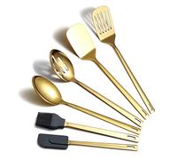 Berglander Gold Cooking Spoons, 6 Pieces Spatula Set Stainless Steel, Metal Spatula, Serving Spoon, Kitchen Tools Set Non-Stick And Heat Resistant, Dishwasher Safe, Easy to Clean (6 Packs)