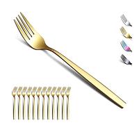 Berglander Gold Dinner Forks of 12, Stainless Steel Titanium Golden Plating Fork Set, Forks And Spoons Silverware, Spoons And Forks Set