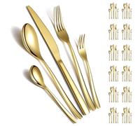 Berglander Gold Silverware Set - 60 Piece Stainless Steel Titanium Plated Cutlery Set With Gold Spoons and Knives for Home, Wedding, Restaurant, Hotel