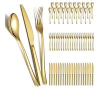 Berglander Gold Wedding Silverware Set 60 Pieces for 20 Titanium Plated Stainless Steel Gold Spoons Fork Knife Set for Home Wedding Restaurant