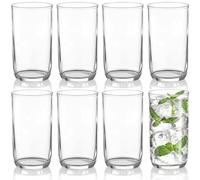 Berglander Highball Glasses Set 8pc, 14 oz Tall PET Clear Plastic Drinking Collins Glasses, Reusable Water Glass Cups, Bar Glassware Tumbler for Beverage, Beer, Juice, Milk, Mojito, Cold Drink