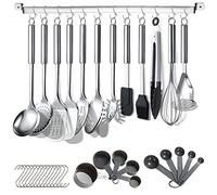 Berglander Kitchen Utensils Set 38 Pieces, Stainless Steel Cooking Utensils Set, Kitchen Gadgets Cookware, Kitchen Tool Set with Utensil Holder Rack And Hooks For Hanging Dishwasher Safe
