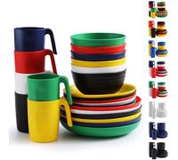 Berglander Plastic Dinnerware Sets 24pcs Service for 6, Reusable Plates and Bowls Sets, Dish Set Include Dinner Plates, Dessert Plate, Cereal Bowls, Cups for Home, Garden, Picnic, Camping