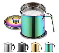 Berglander Rainbow Bacon Grease Container with Filter 47oz/1.4L, Titanium-Coloured Stainless Steel Oil Storage Container with Fine Mesh Filter Dustproof for Storing Fry Oil and Food Grease