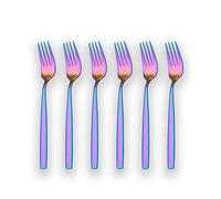 Berglander Rainbow Tea Fork, Stainless Steel Cake and Dessert Fork With Titanium Colorful Plating, 6.5 Inches, Pack of 6
