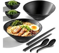 Berglander Ramen Bowl Set 1200mL of 2 with Dipping Bowls Chopsticks Spoons, Unbreakable Japanese Style Plastic Noodle Soup Bowls for Asian Pho Soup Thai Miso Udon Wonton
