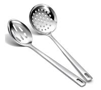 Berglander Slotted Spoons for Straining 2 pcs 33cm, Stainless Steel Kitchen Spider Strainer Skimmer Ladle for Straining Pasta/Cooking/Frying, Metal Kitchen Utensils Pasta Spoon