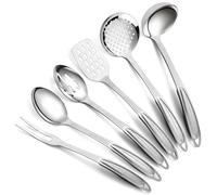 Berglander Stainless Steel Kitchen Utensils Set 6 Pcs, Cooking Utensil Sets, Kitchen Gadgets Essentials Include Metal Spatula Set, Skimmer, Ladle, Serving Spoon, Slotted Spoon, Carving Fork
