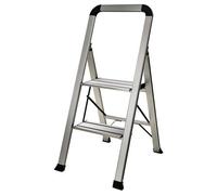 Bergman Slimline Step Ladder - 2 Step Aluminium Folding Ladder With Non-Slip Steps And Handrail - Measures H94 X W42Cm