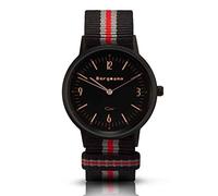 Bergmann COR Women's Men's Watch Black Preto Red Analogue Quartz Black Dial Black/Grey/Red NATO Textile Strap, Black, Strap.