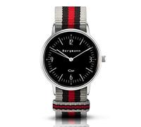 Bergmann Women's and Men's Quartz Watch COR Silver Chinza Preto Analogue Quartz Black Dial Grey/Black/Red NATO Bracelet