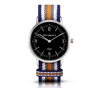 Bergmann Women's and Men's Quartz Watch COR Silver Colorido Analogue Quartz Black Dial Blue/White/Grey/Orange NATO Bracelet