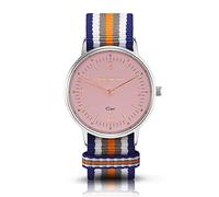Bergmann Women's and Men's Quartz Watch COR Silver Colorido Analogue Quartz Pink Dial Blue/White/Grey/Orange NATO Textile Strap