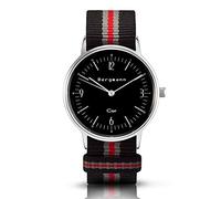 Bergmann Women's and Men's Quartz Watch COR Silver Preto Red Analogue Quartz Black Dial Black/Grey/Red NATO Bracelet