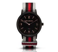 Bergmann Women's and Men's Watch COR Black Chinza Preto Analogue Quartz Black Dial Grey/Black/Red NATO Textile Strap