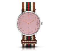 Bergmann Women's and Men's Watch COR Silver Beige Analogue Quartz Pink Dial Brown/White/Green/Red NATO Textile Strap