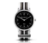 Bergmann Women's and Men's Watch COR Silver Branco Preto Analogue Quartz Black Dial White/Grey/Black NATO Strap